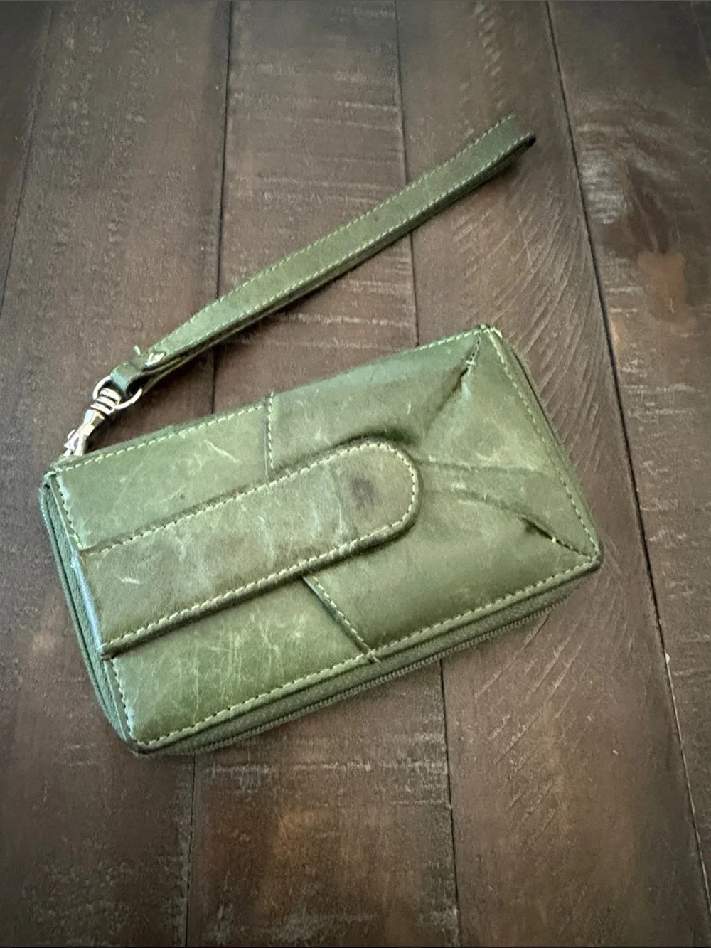 Sophia Visconti Olive Green Zip Wristlet Wallet with Floral ID Sleeve